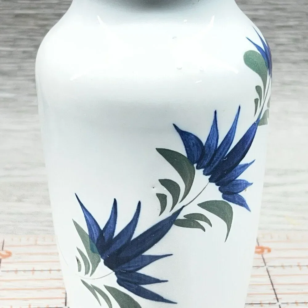 Vintage Hand Painted Small Asian Vase w/ Vibrant Blue & Green Flowers 5